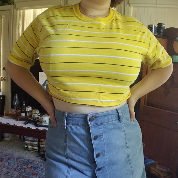 Striped Yellow Cropped T-Shirt - Picture 2 of 4